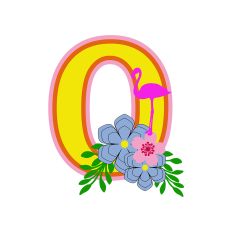Flamingo Tropical Theme Monogram Number Zero