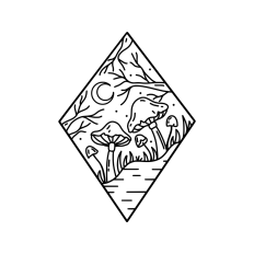 Mystical mushroom forest geometric boho landscape