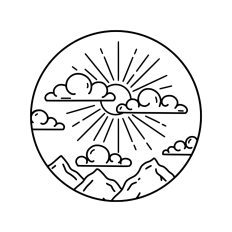 Sunny sky and mountains geometric boho landscape