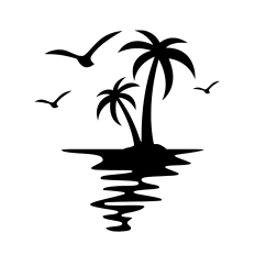 Palm Trees with Wavy Water and Birds