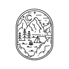 Mountain campsite geometric boho landscape