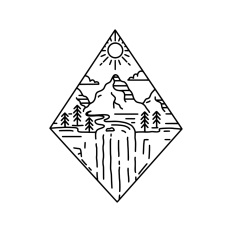 Mountain waterfall geometric boho landscape