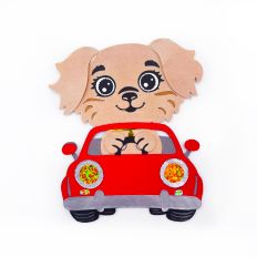 Paper dog in the car