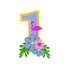Flamingo Tropical Theme Monogram Number One