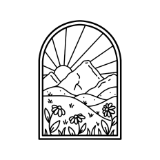Mountains and sunrise geometric boho monoline landscape