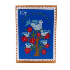 Blue Birds in a Tree Postage Stamp Layered 3D Card