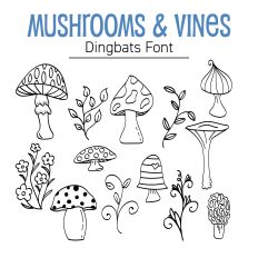 Whimsical Mushrooms & Vines Dingbat Font