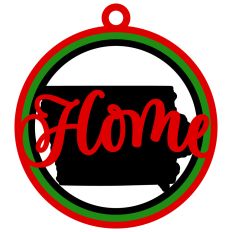 Iowa "Home" Ornament with State Outline Design
