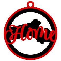 Massachusetts "Home" Ornament with State Outline Design