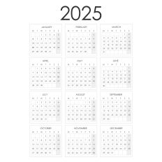 2025 Calendar (weeks starting on Monday)