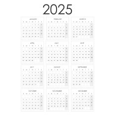 2025 Calendar (weeks starting on Sunday)