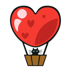 Kitty in Heart Air Balloon