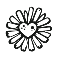 Daisy with Heart Black and White