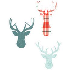 Deer Heads - Group of 3 - Snowflakes Plaid Snow
