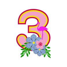 Flamingo Tropical Theme Monogram Number 3