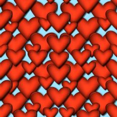 3D red hearts pattern paper blue background