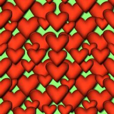 3D red hearts pattern paper green background