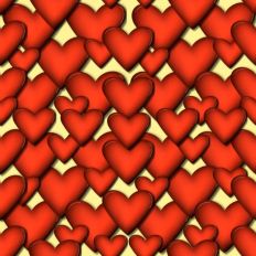 3D red hearts pattern paper lemon background
