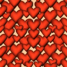 3D red hearts pattern paper peach background