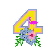 Flamingo Tropical Theme Monogram Number 4