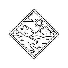 Mountain hiking trail geometric boho landscape