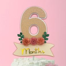 6 MONTHS FLORAL CAKE TOPPER