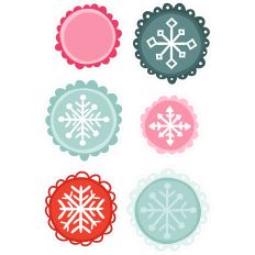 6 Snowflakes Group Scalloped Edges - Print and Cut