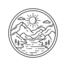 Mountain lake geometric boho landscape