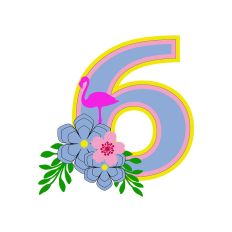 Flamingo Tropical Theme Monogram Number 6