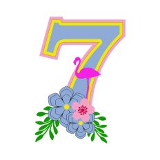 Flamingo Tropical Theme Monogram Number 7