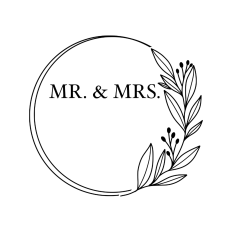 Mr and Mrs olive branch wreath round monogram