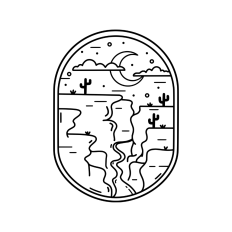 Moonlit canyon geometric boho landscape