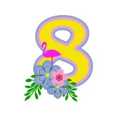 Flamingo Tropical Theme Monogram Number 8