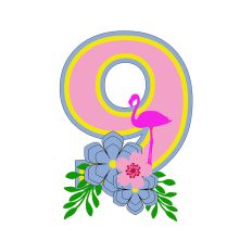 Flamingo Tropical Theme Monogram Number 9