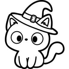 cat with witch hat lineart