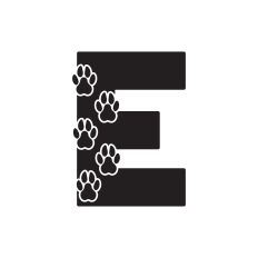 Letter E with paw prints