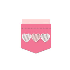 pocket shaped card with scalloped edge and 3 hearts