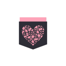 pocket shaped card with cut out roses heart