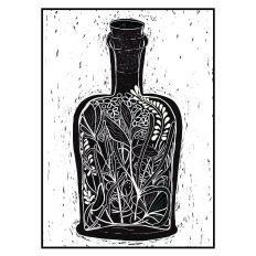 Apothecary Bottle 9 With Herbs Woodblock Print and Cut