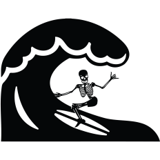 Surfing Skeleton giving Shaka/Hang Loose Sign Hawaiian