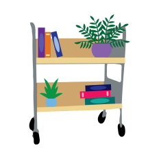 Library Cart with Books and Plants