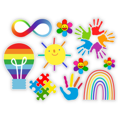 Autism Awareness Sticker Sheet – Rainbow Infinity, Puzzle, Lightbulb, Handprints & More
