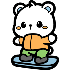 cute bear on snowboard