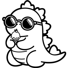cute dragon eating ice cream line art