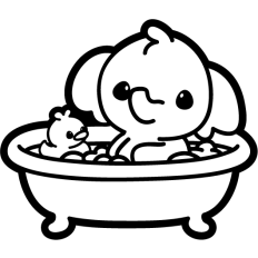 baby elephant bathing outline