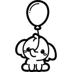 baby elephant holding a balloon