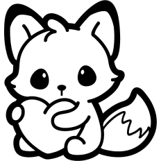 cute fox hugging a heart outline