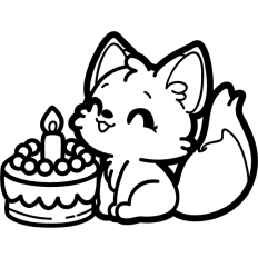 cute fox with birthday cake