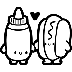 chibi hot dog and sauce couple outline
