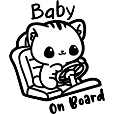 cute baby on board cat outline